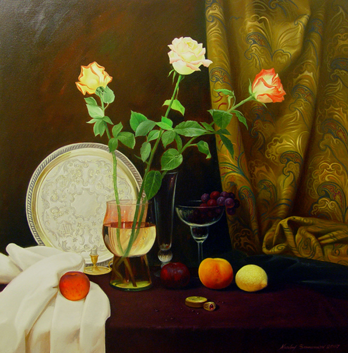 Roses_and_fruits._29x29_in